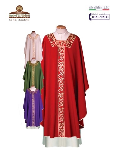Chasuble with square neck and embroidered stole - CAS16511  -  CAS16511-M