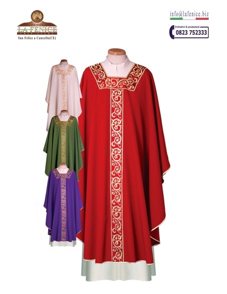 Chasuble with square neck and embroidered stole - CAS16511  -  CAS16511-M