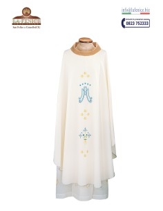 Casulla Mariana bordada con cuello dorado - CAS459-ORO