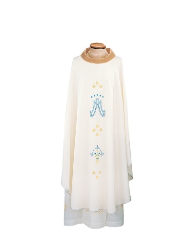 Chasuble mariale brodée avec col or - CAS459-ORO