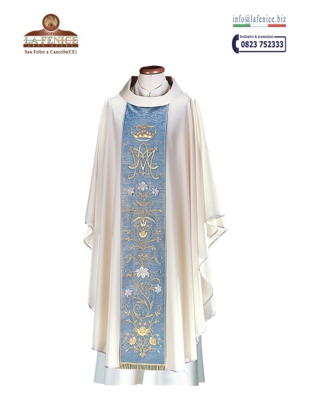 Casulla mariana con estolón bordado a mano - CAS027