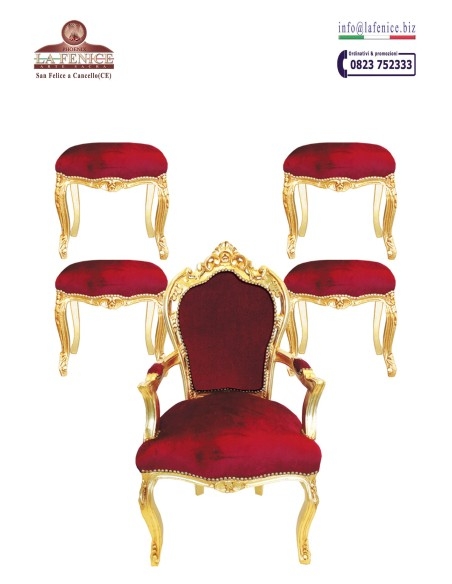 Presidential wooden throne with gold leaf and 4 stools - SET36