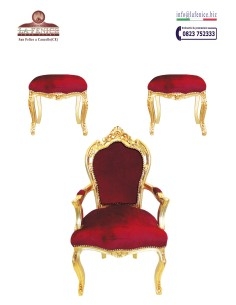 Presidential wooden throne with gold leaf and 2 stools -...
