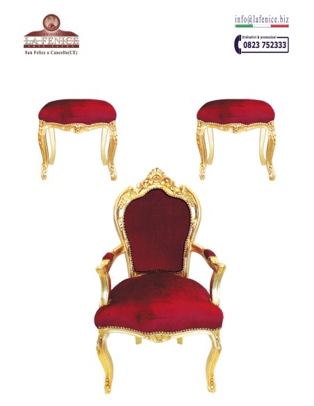 Trône présidentiel en bois avec feuille d'or et 2 tabourets - SET35