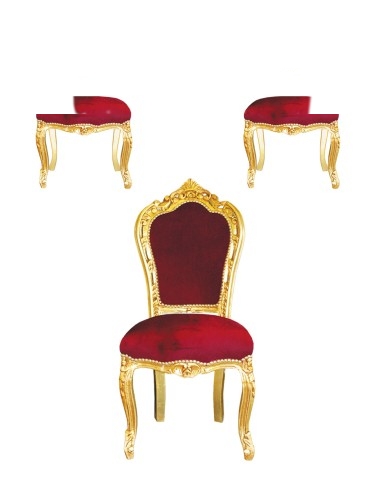 Poltrona presidenziale in legno con foglia oro e con 2 sgabelli - SET41