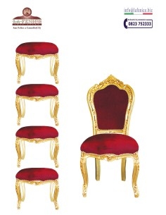 Presidential wooden armchair with gold leaf and 4 stools...