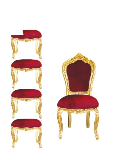 Poltrona presidenziale in legno con foglia oro e con 4 sgabelli - SET43