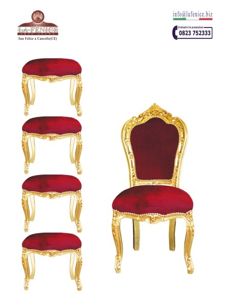Poltrona presidenziale in legno con foglia oro e con 4 sgabelli - SET43