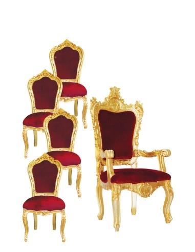 Trono presidenziale in legno con foglia oro e...
