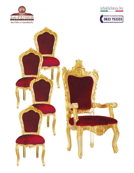 Presidential wooden throne with gold leaf and 4 armchairs - SET26