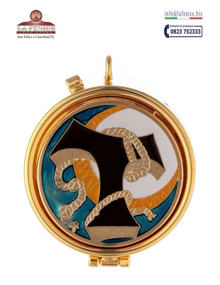copy of Pyx in gold-plated brass with enamel "TAU" , diameter 5.4 cm - TEC1915