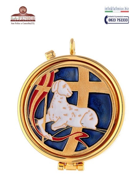 Pyx in gold-plated brass with enamel "Agnus Dei " , diameter 5.4 cm - TEC884