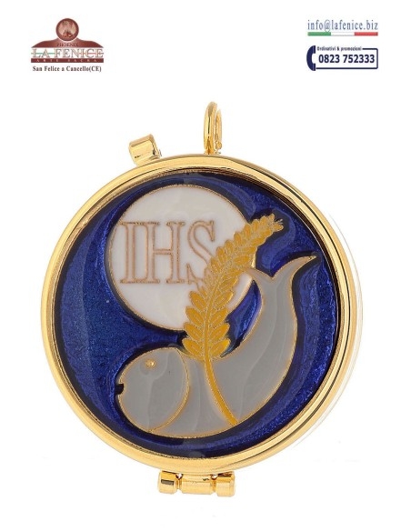 Teca per particole con "Ichthýs" a smalto, diametro cm.5,4 - TEC885