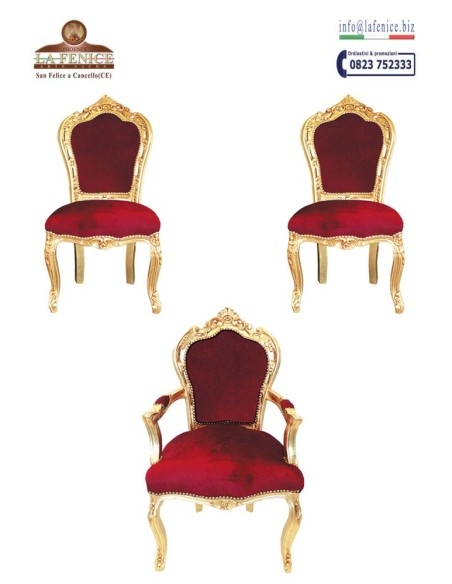 Trône présidentiel en bois avec feuille d'or et 2 fauteuils - SET36